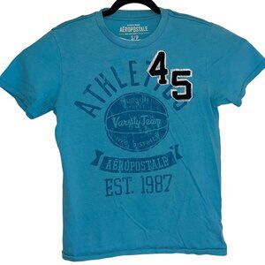 Aeropostale Varsity Team Graphic T-Shirt S/P Turquoise Cotton